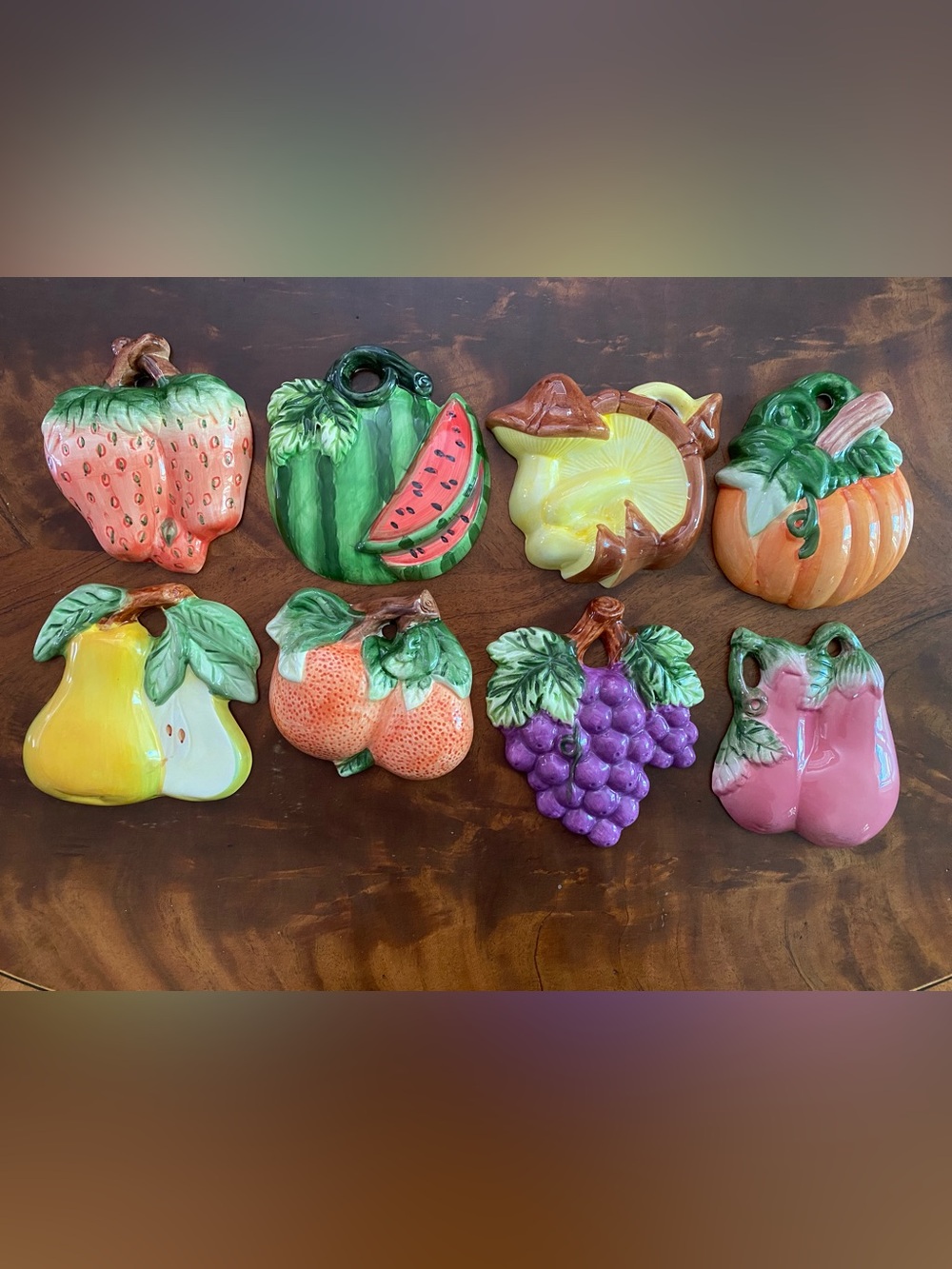 Vintage ceramic fruit and veggie wall plaques set of 8 kitchen decor